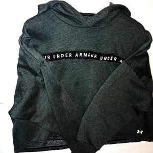 Under Armor Cropped Gray Hooded Sweatshirt Large